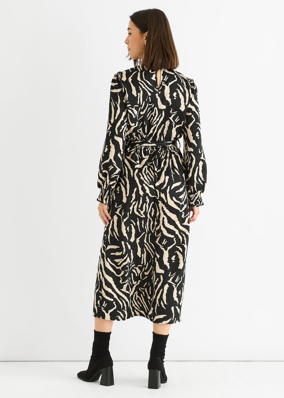 Gini London Black Animal High Neck Satin Midi Dress