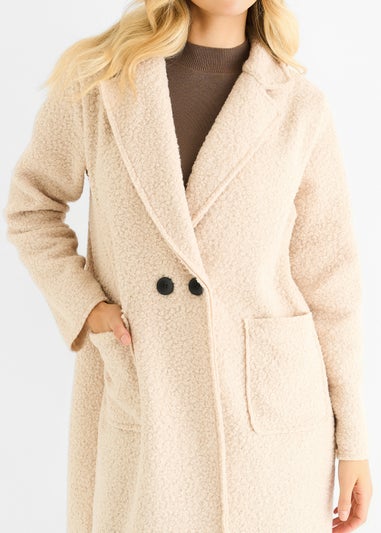 Gini London Beige Shearling Mid Length Double Breasted Jacket
