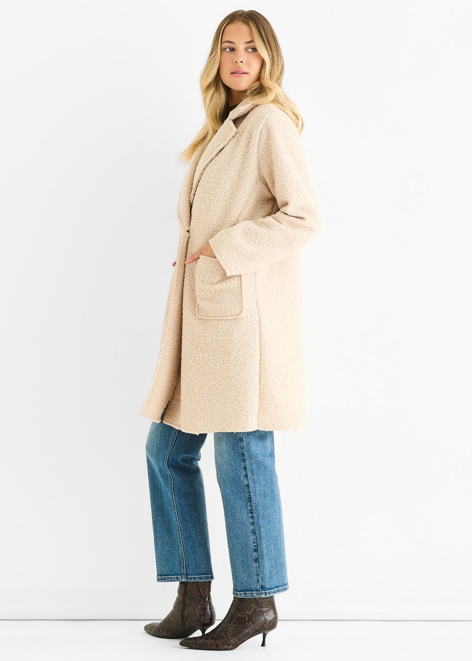 Gini London Beige Shearling Mid Length Double Breasted Jacket