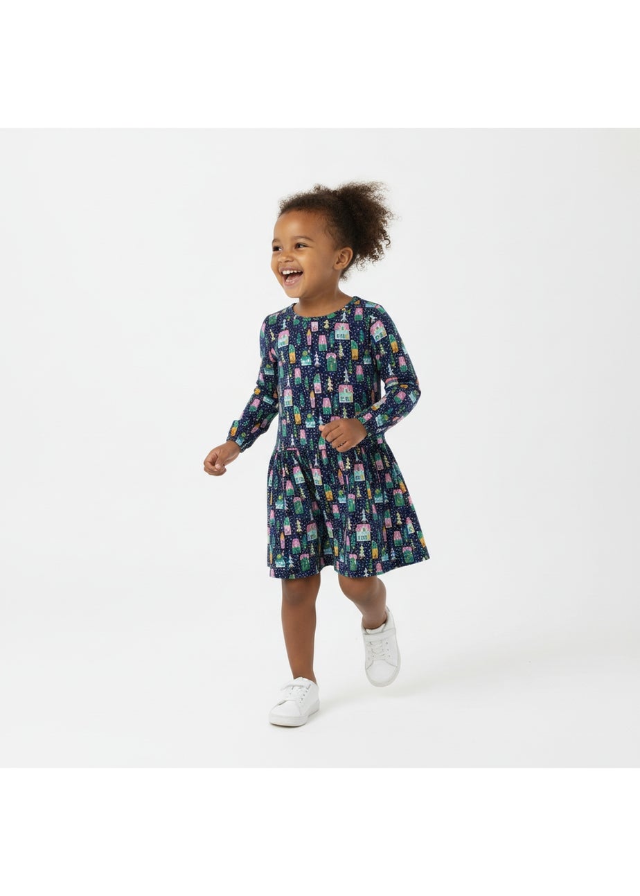 Lilly & Sid Organic Cotton Multi Christmas Village Dress (0-5 Years)