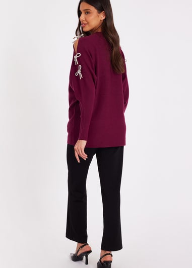 Quiz Burgundy Knitted Batwing Jumper