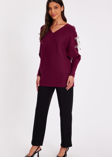 Quiz Burgundy Knitted Batwing Jumper