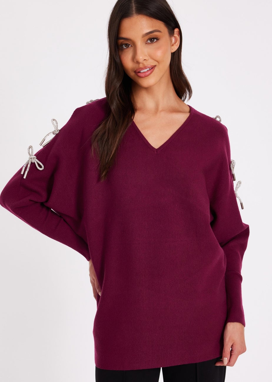 Quiz Burgundy Knitted Batwing Jumper