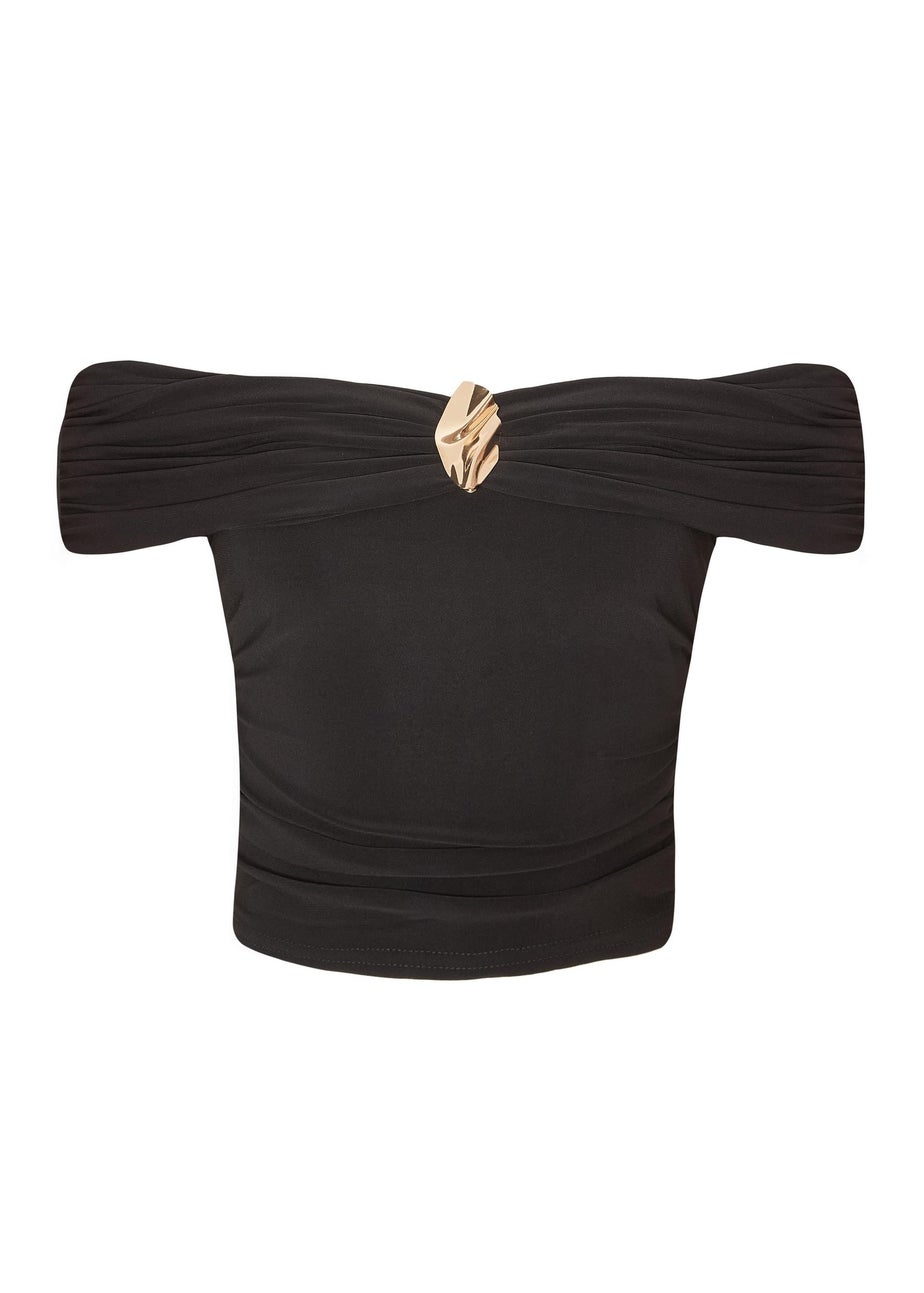 Quiz Black Bardot Crop Top
