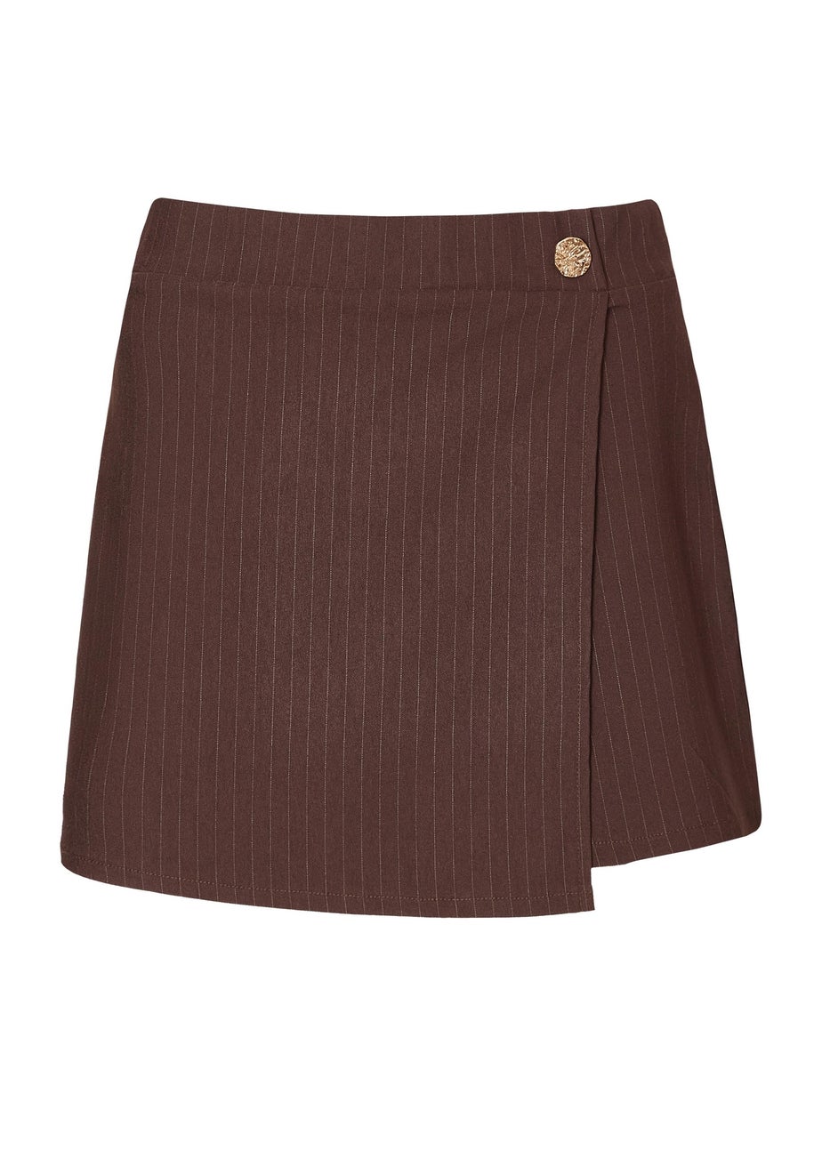 Quiz Brown Pinstripe Wrap Skort