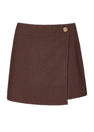 Quiz Brown Pinstripe Wrap Skort