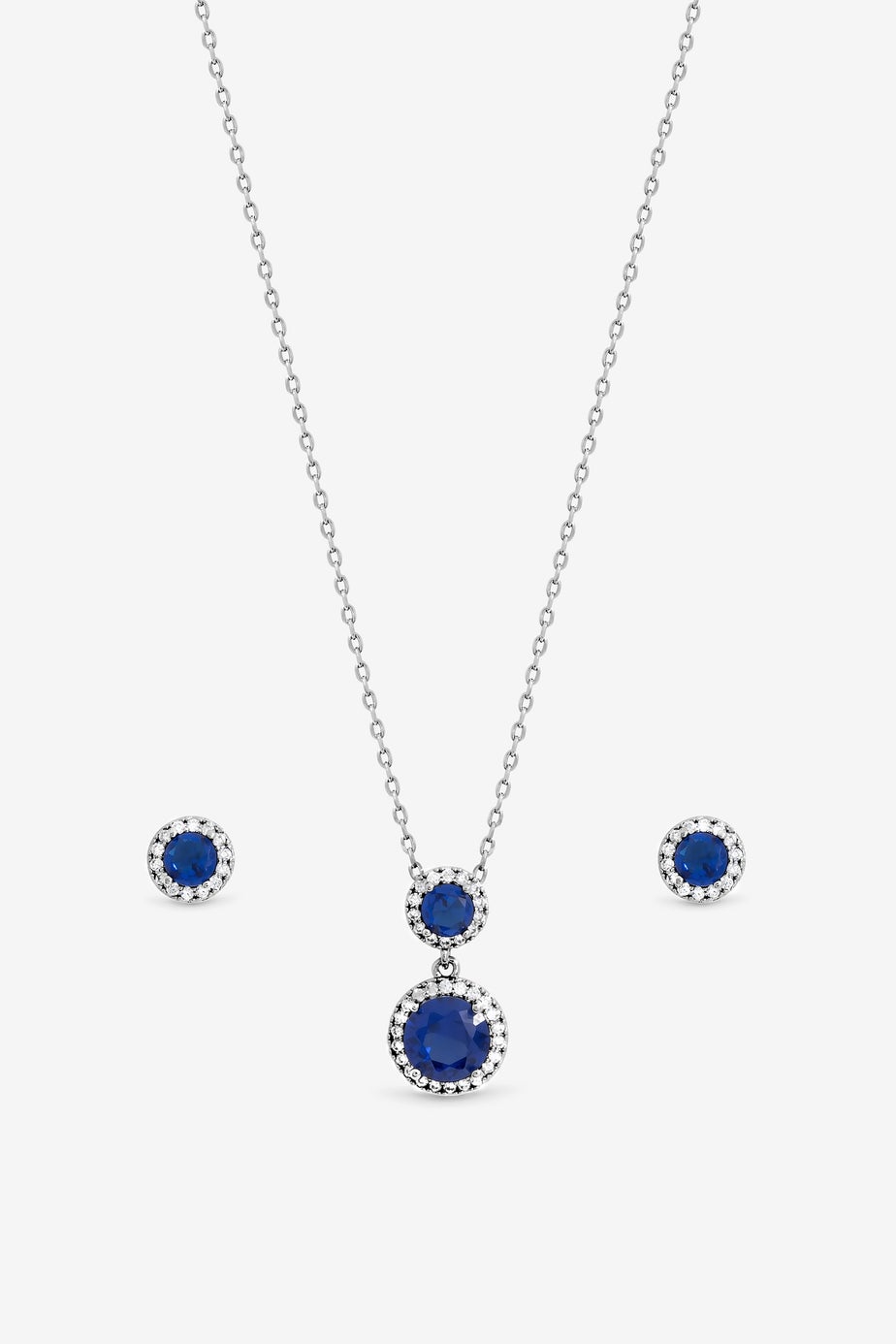 Jon Richard Rhodium Plated & Cubic Zirconia Double Halo Sapphire Drop Set Gift Box