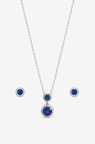 Jon Richard Rhodium Plated & Cubic Zirconia Double Halo Sapphire Drop Set Gift Box