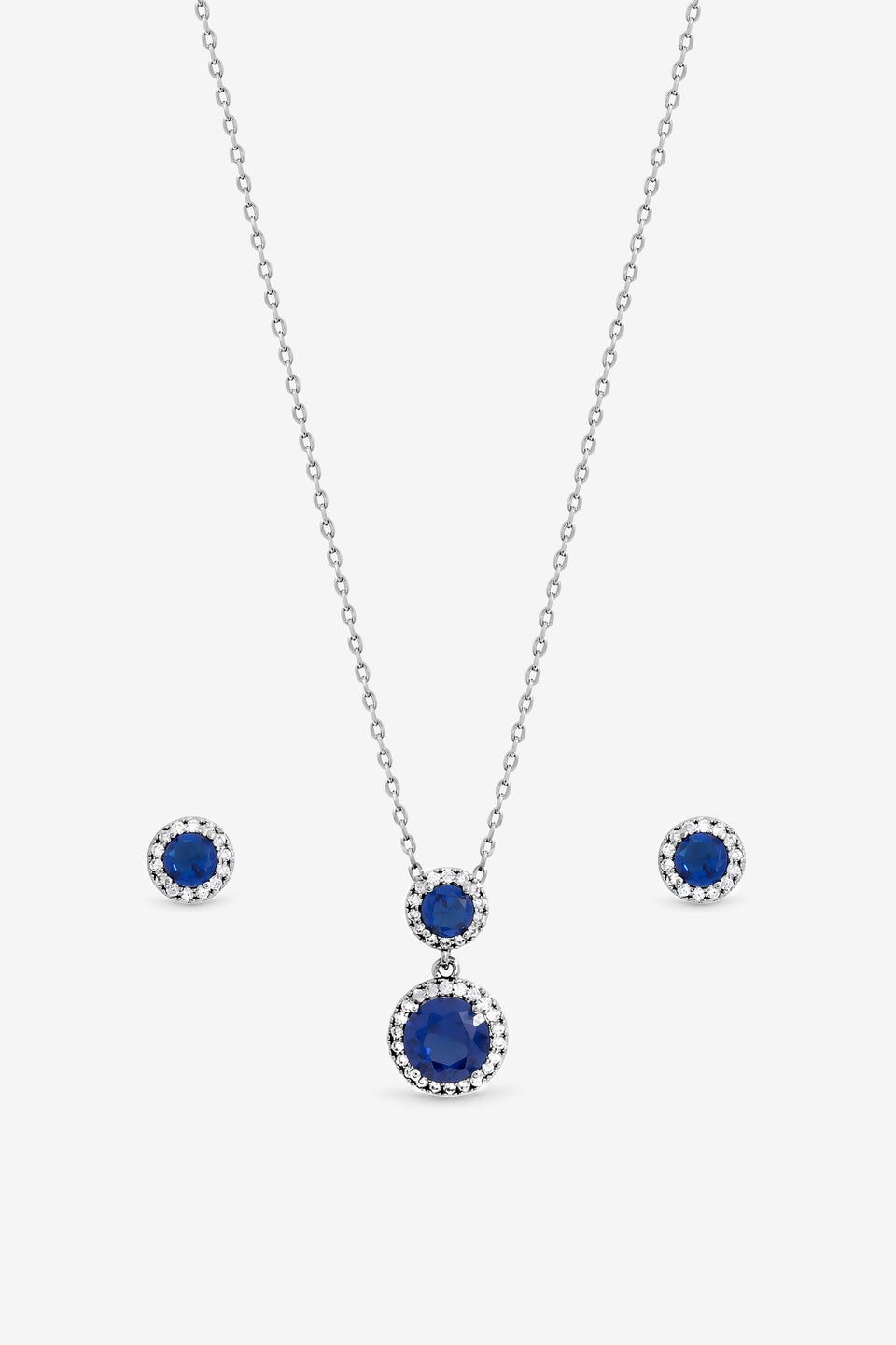 Jon Richard Rhodium Plated & Cubic Zirconia Double Halo Sapphire Drop Set Gift Box