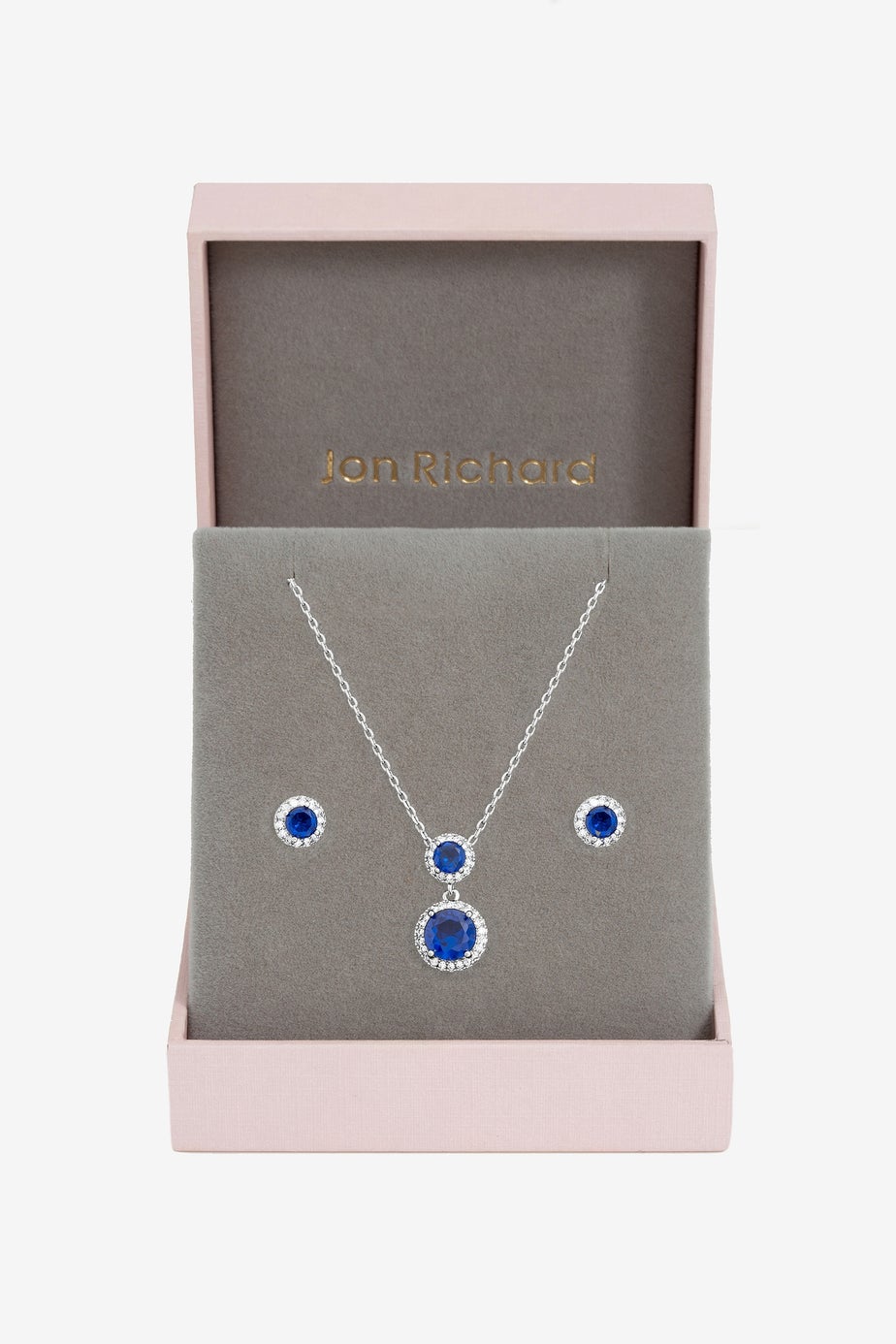 Jon Richard Rhodium Plated & Cubic Zirconia Double Halo Sapphire Drop Set Gift Box