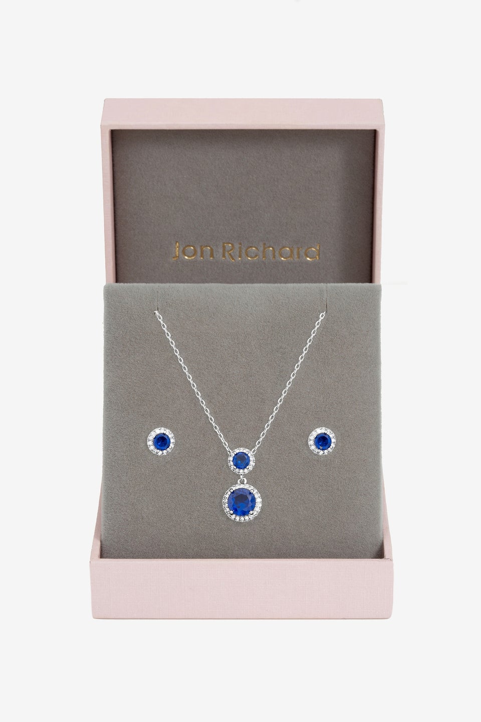 Jon Richard Rhodium Plated & Cubic Zirconia Double Halo Sapphire Drop Set Gift Box