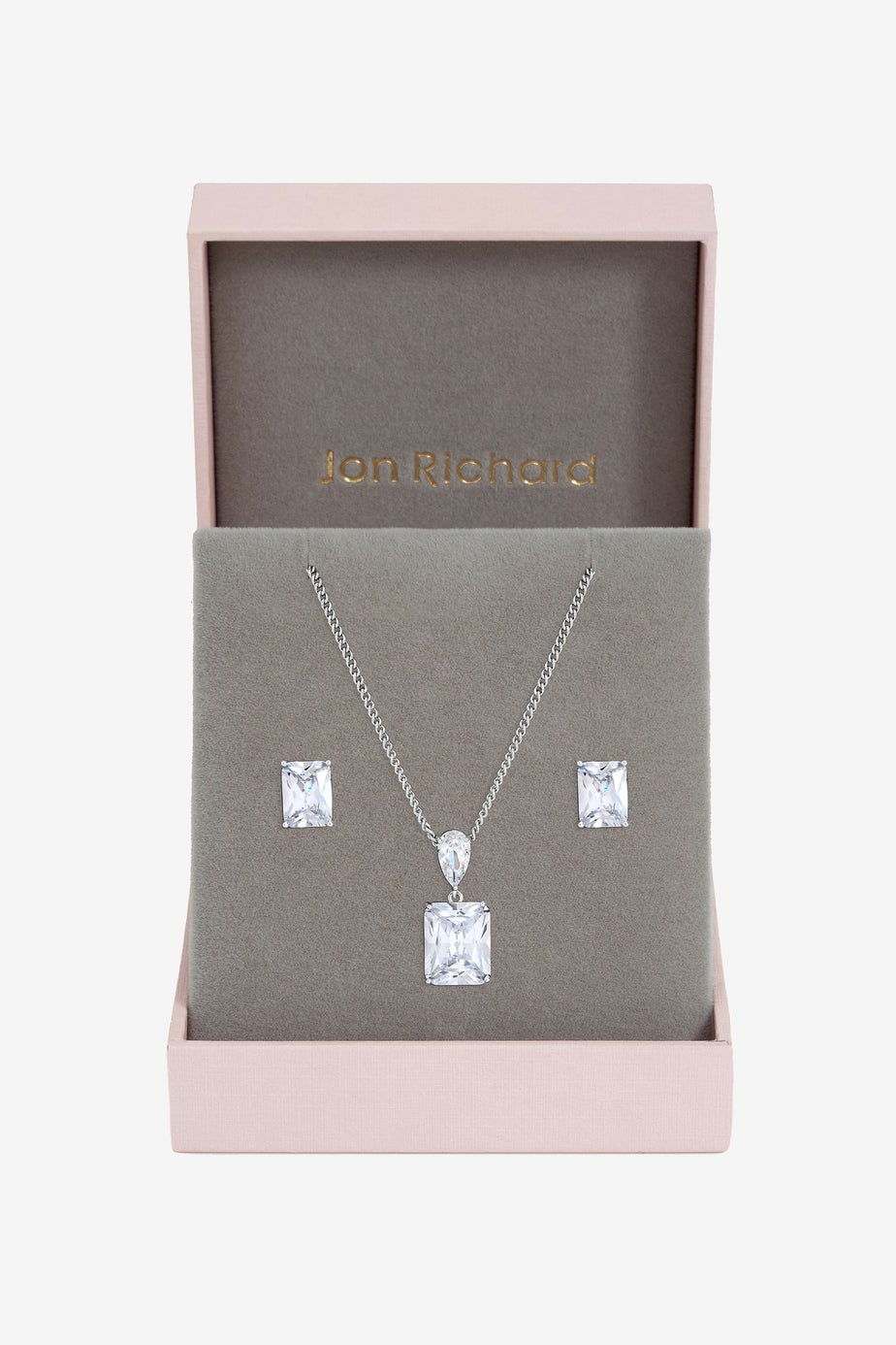 Jon Richard Rhodium Plated Crystal Open Stone Pendant Set Gift Box