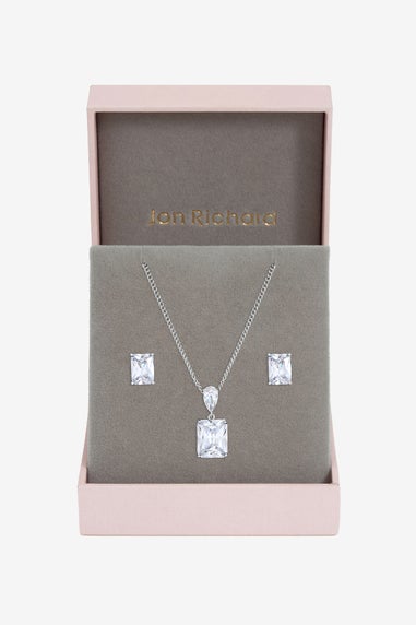 Jon Richard Rhodium Plated Crystal Open Stone Pendant Set Gift Box