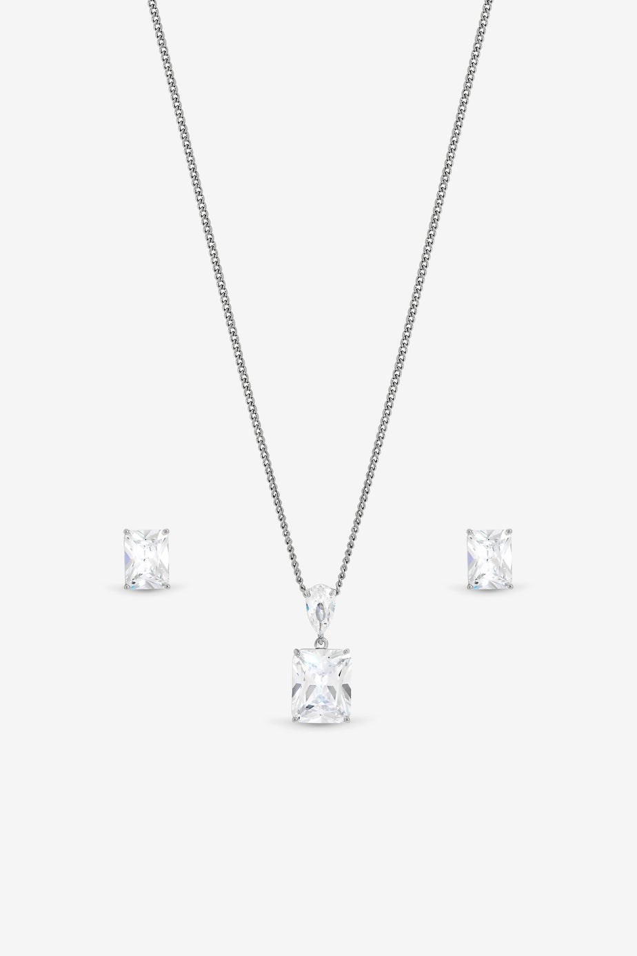 Jon Richard Rhodium Plated Crystal Open Stone Pendant Set Gift Box