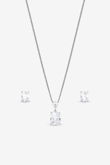 Jon Richard Rhodium Plated Crystal Open Stone Pendant Set Gift Box