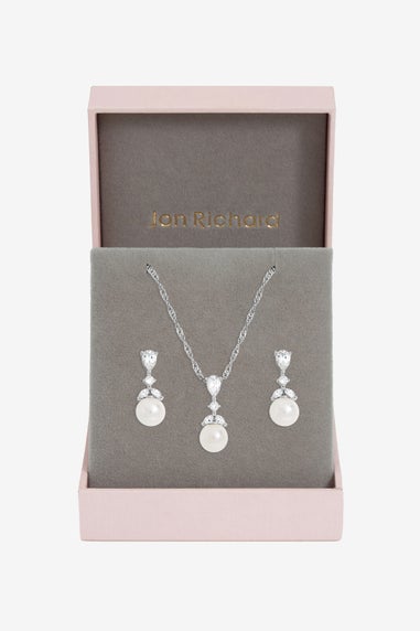 Jon Richard Rhodium Plated Crystal Leaf & Pearl Set Gift Box