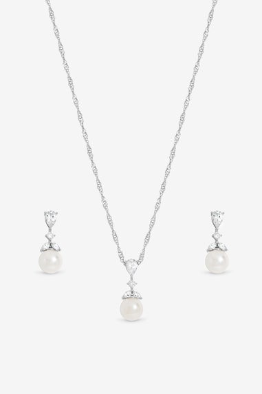 Jon Richard Rhodium Plated Crystal Leaf & Pearl Set Gift Box