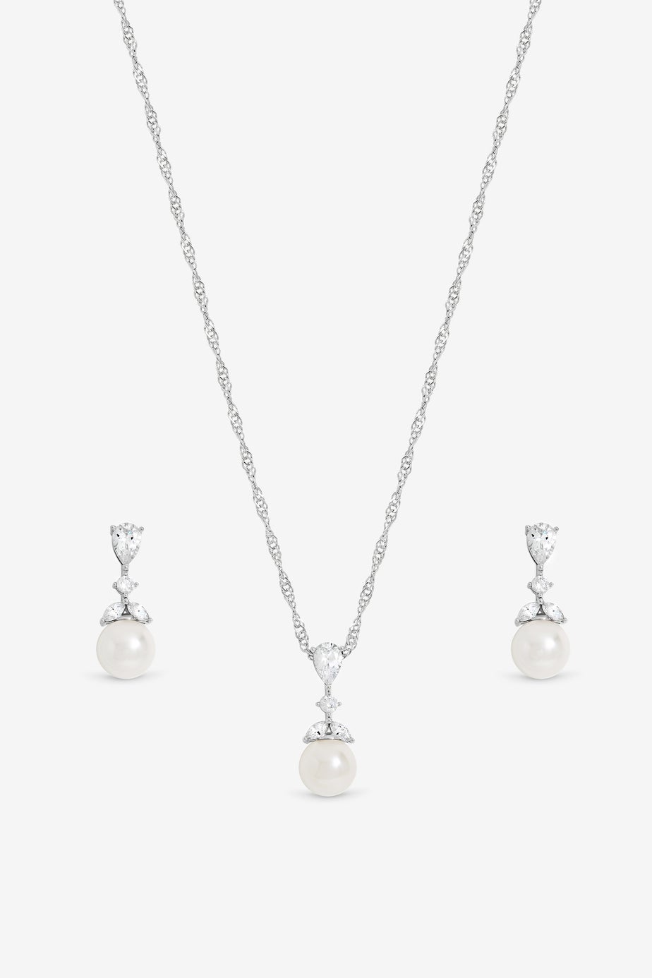 Jon Richard Rhodium Plated Crystal Leaf & Pearl Set Gift Box