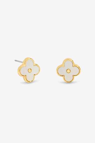 Jon Richard 18K Gold Plated & Mother of Pearl Clover Earrings Hanging Heart