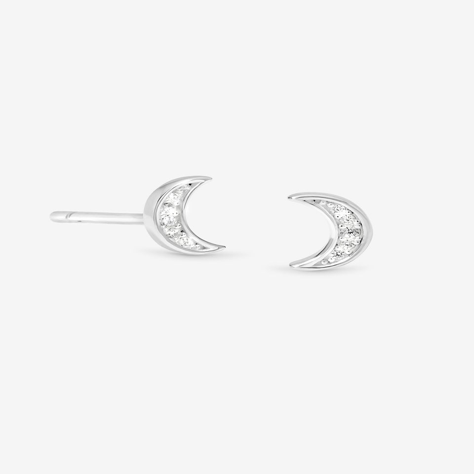 Simply Silver Sterling Silver 925 Mini Pave Crescent Stud Earrings