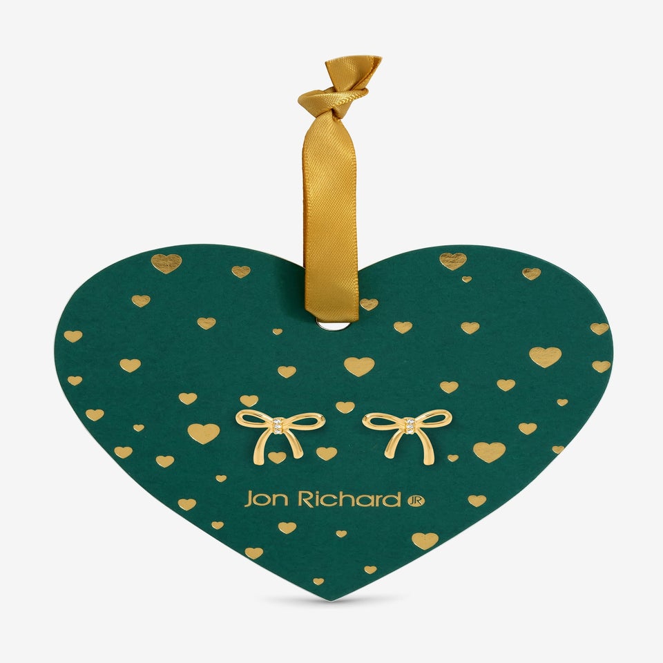 Jon Richard 18K Gold Plated Bow Earrings Hanging Heart