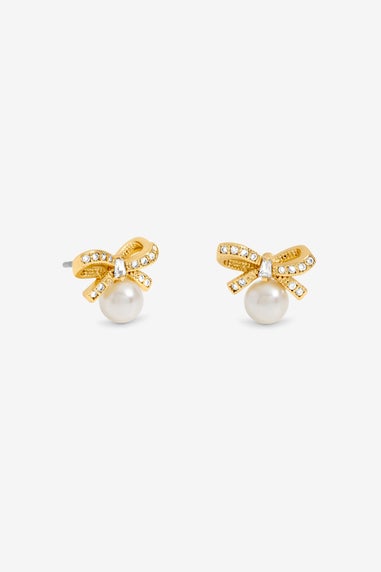 Jon Richard 18K Gold Plated Bow and Pearl Earrings Gift Cracker