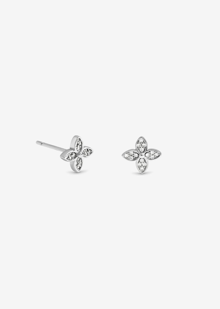 Simply Silver Sterling Silver 925 Cubic Zirconia Floral Clover Earrings Gift Sleeve