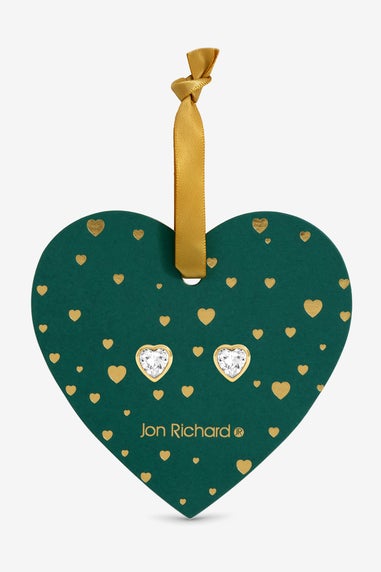 Jon Richard Gold Plated Cubic Zirconia 18K Crystal Heart Studs Hanging Heart