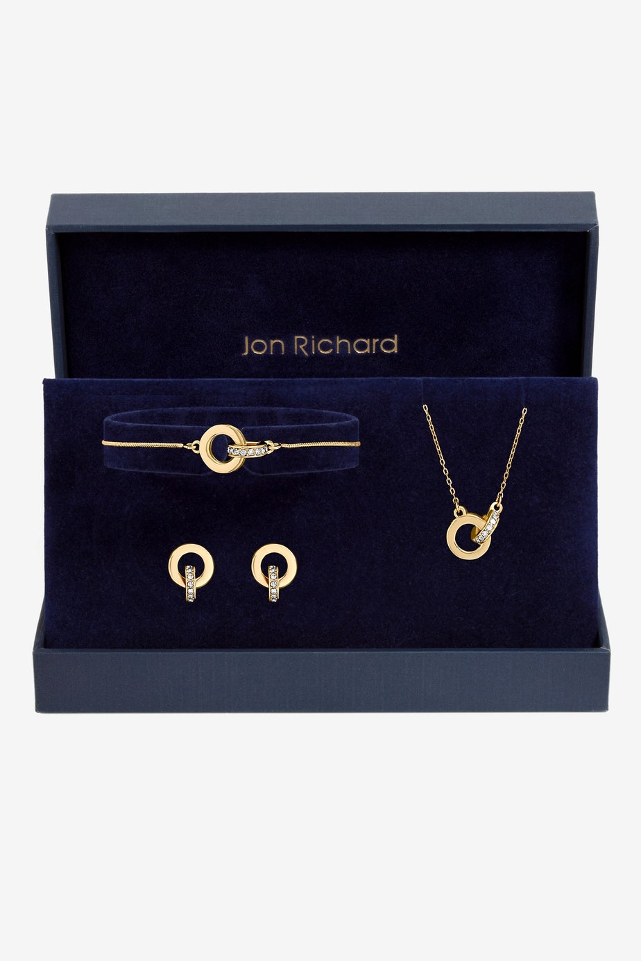 Jon Richard Gold Plated & Crystal Circle Link Trio Set Gift Box
