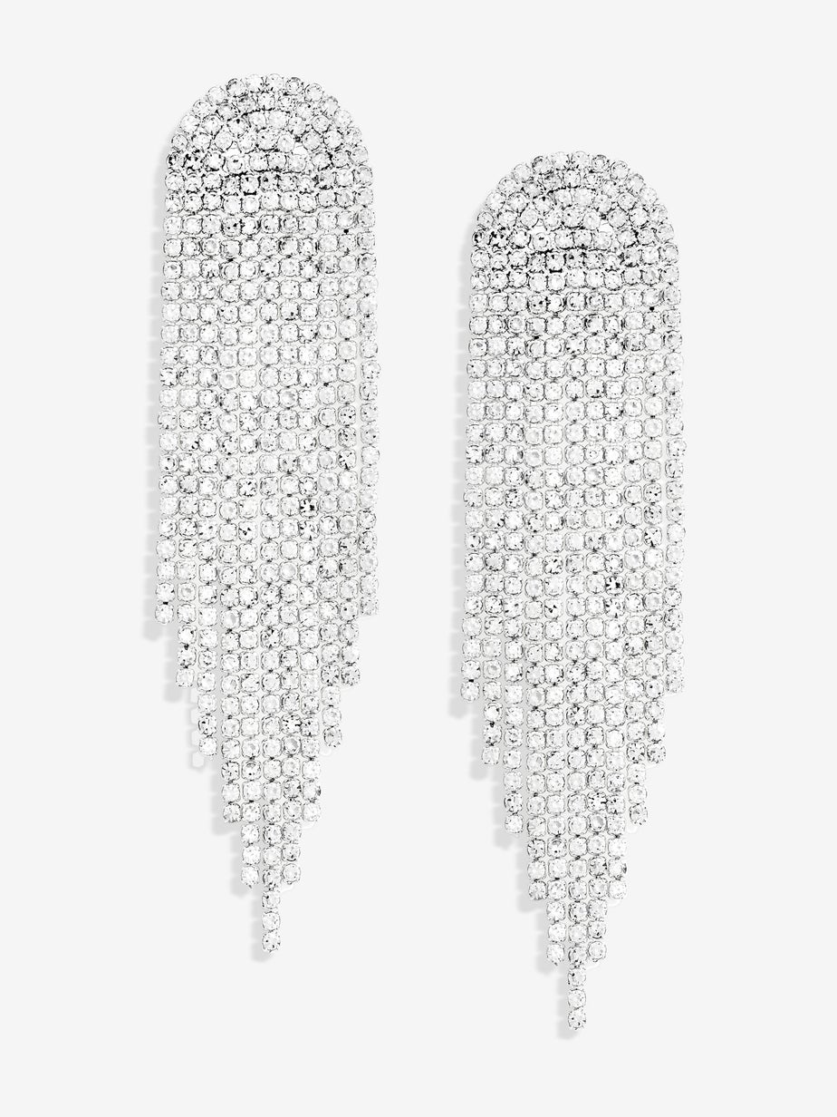 Mood Silver Crystal Tassel Statement Drop Earrings