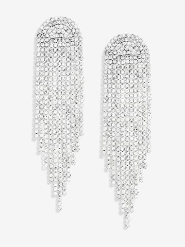 Mood Silver Crystal Tassel Statement Drop Earrings