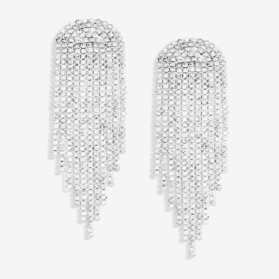Mood Silver Crystal Tassel Statement Drop Earrings