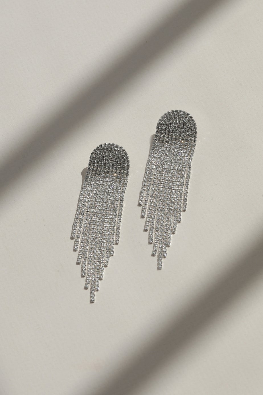 Mood Silver Crystal Tassel Statement Drop Earrings