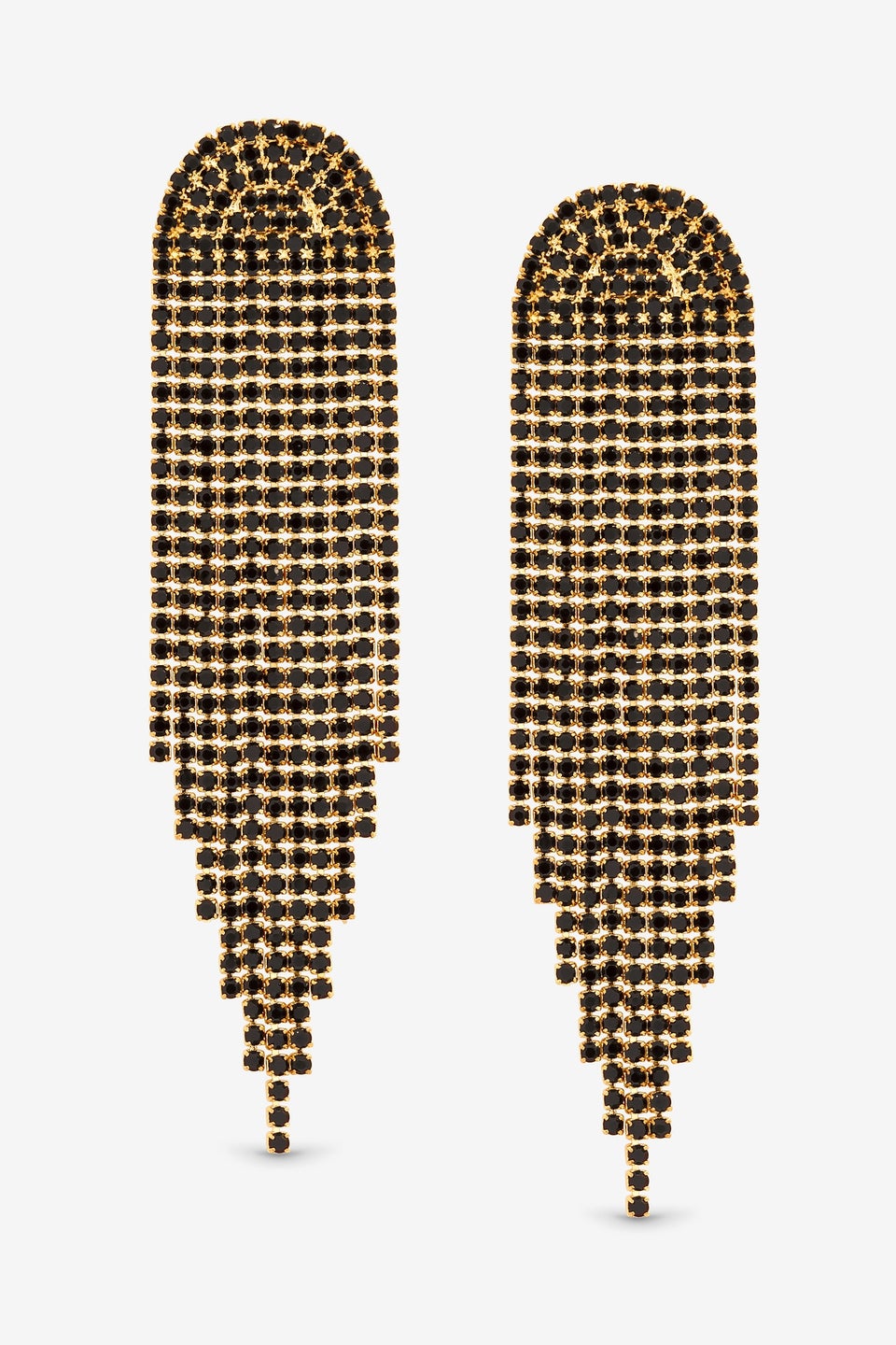 Mood Gold & Jet Crystal Tassel Statement Drop Earrings