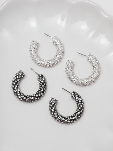 Mood Black Crystal Chubby Hoop Earrings