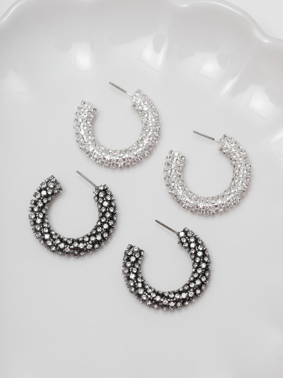 Mood Black Crystal Chubby Hoop Earrings