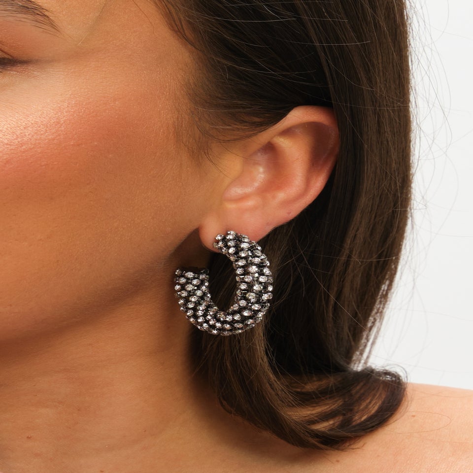 Mood Black Crystal Chubby Hoop Earrings