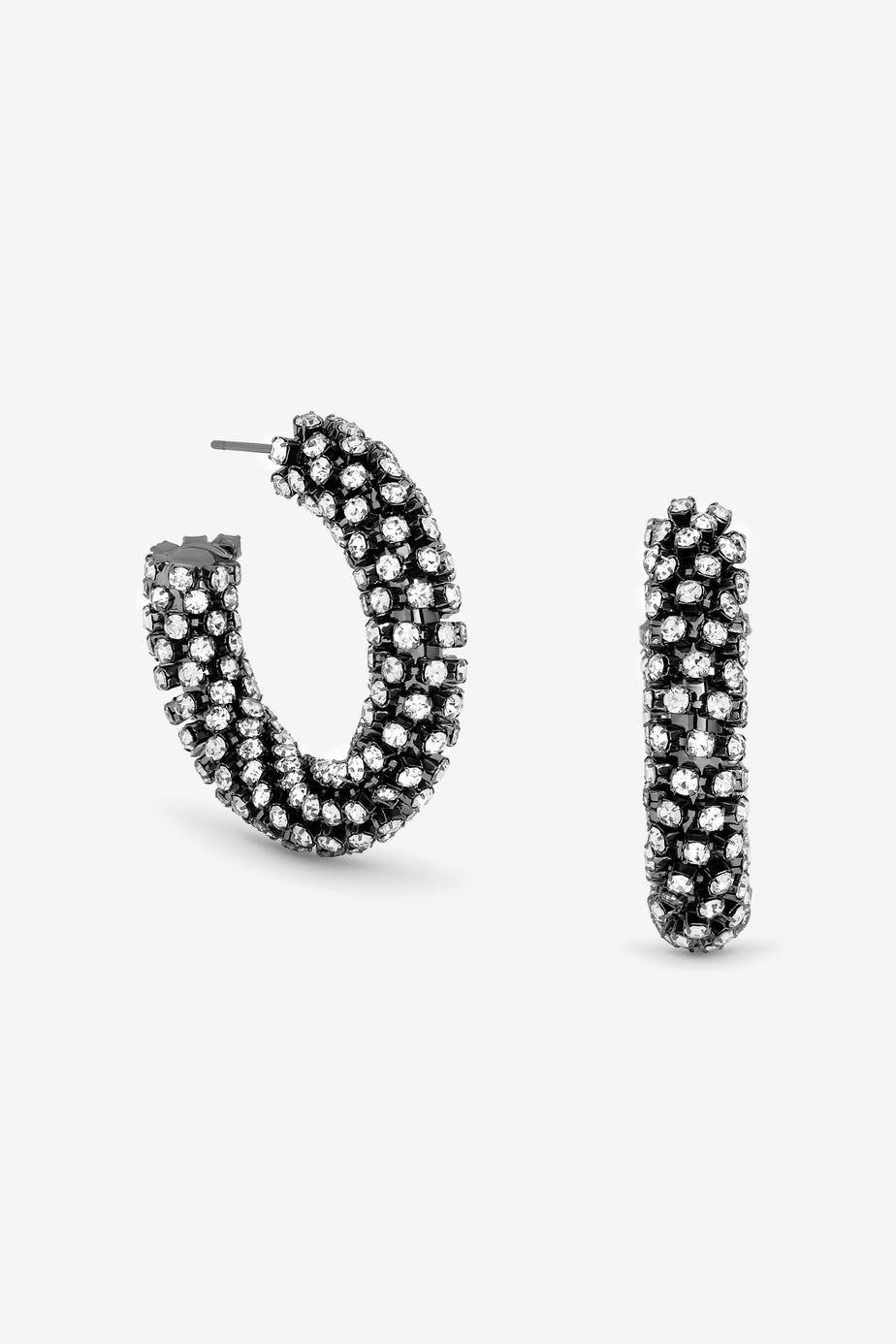 Mood Black Crystal Chubby Hoop Earrings