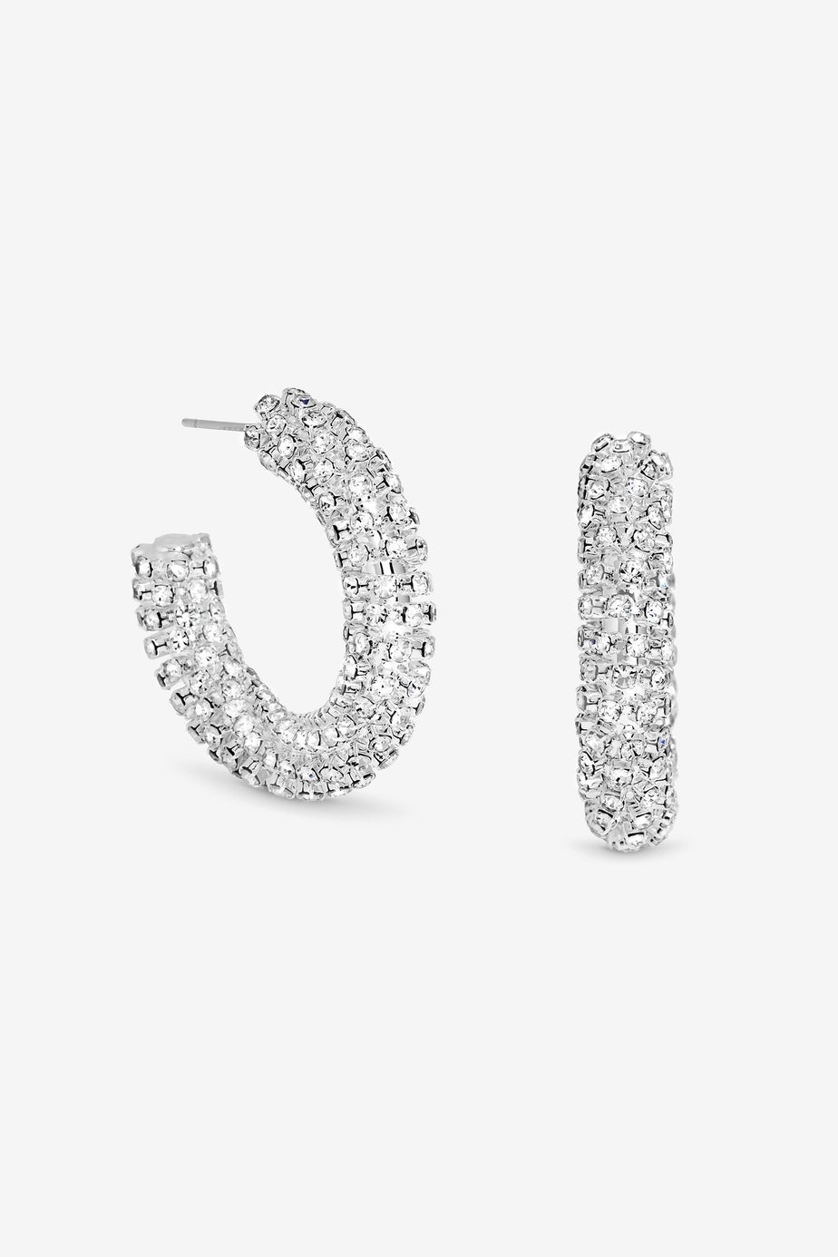 Mood Silver Crystal Chubby Hoop Earrings