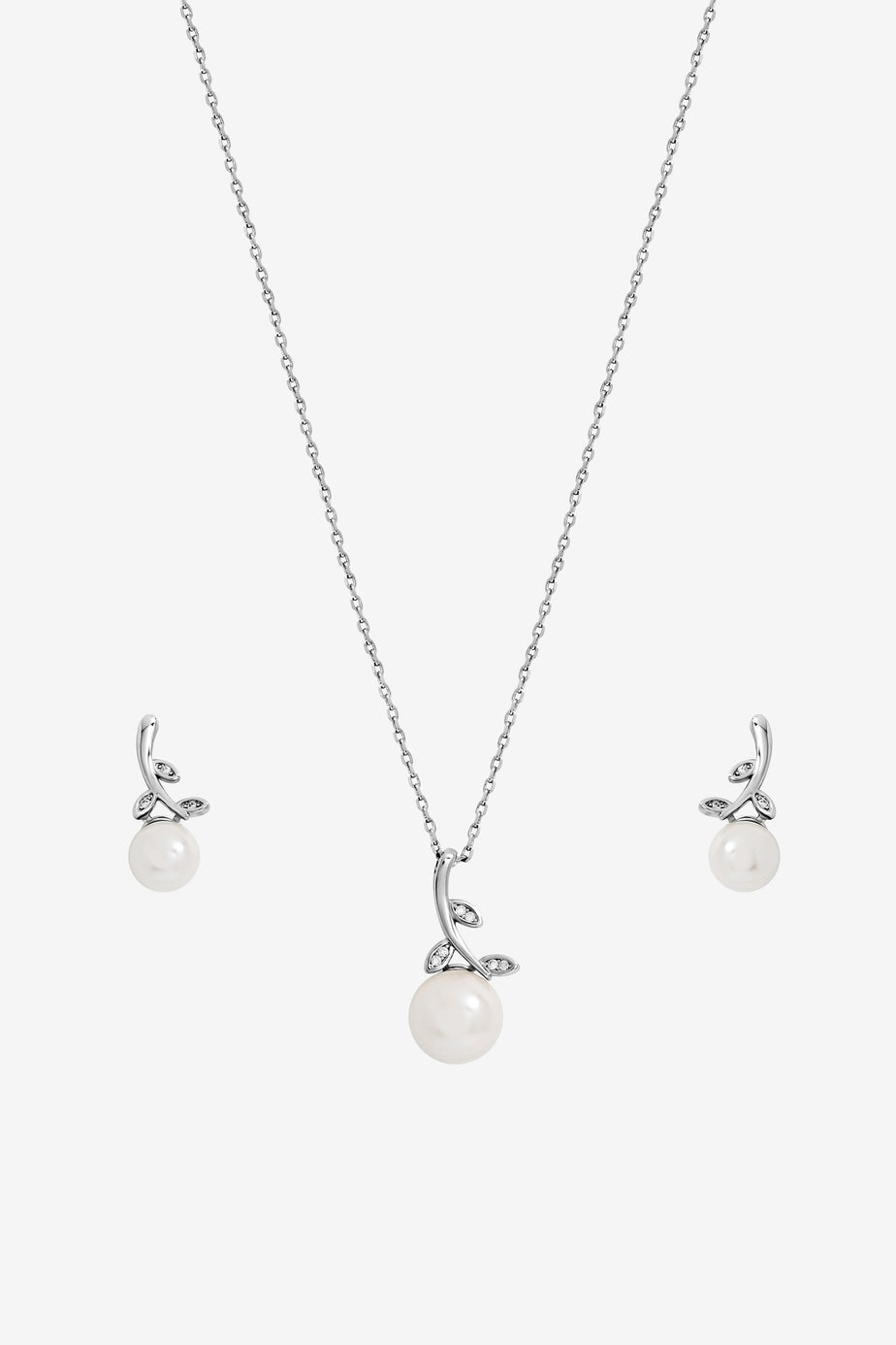 Jon Richard Rhodium Plated Crystal Leaf & Pearl Drop Set Gift Box