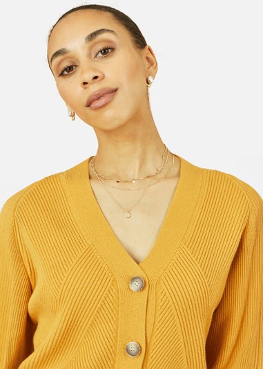 Yumi Mustard Knitted Stitch Detail Cardigan