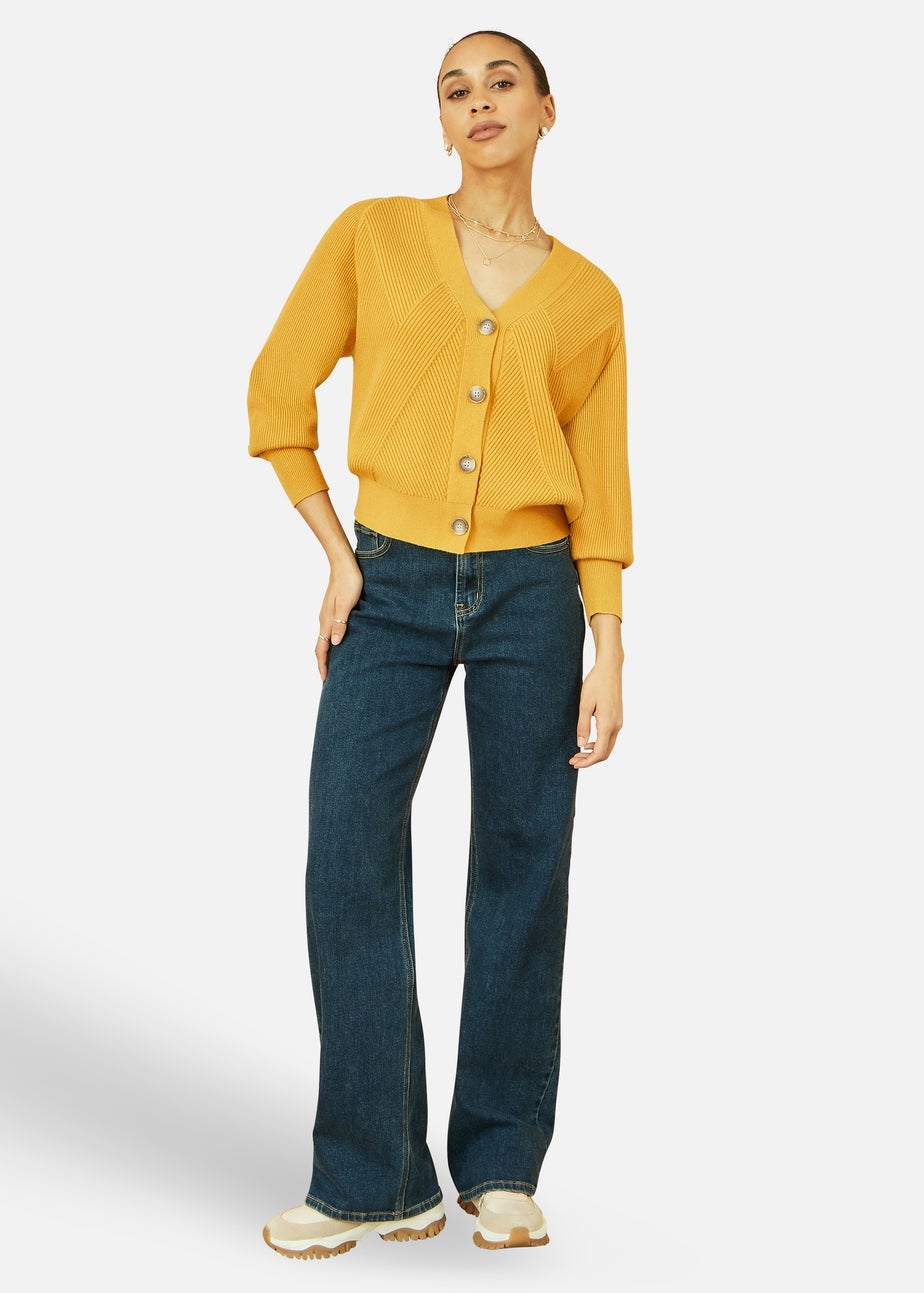 Yumi Mustard Knitted Stitch Detail Cardigan