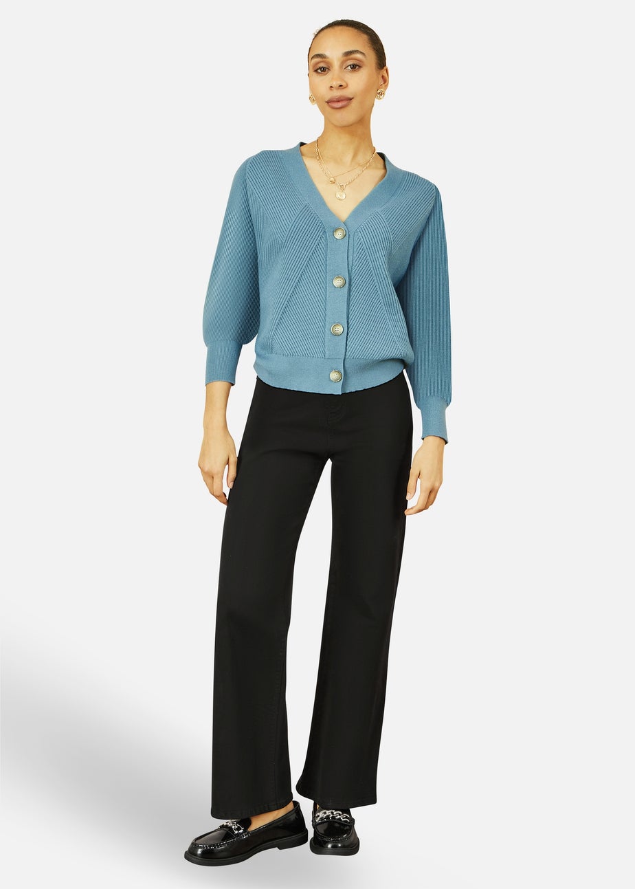 Yumi Blue Relaxed Fit Cardigan With Stitch Detail