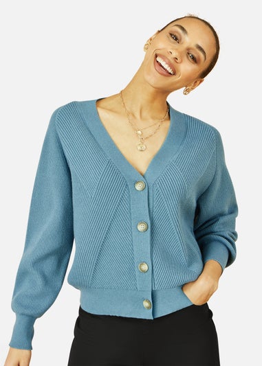 Yumi Blue Relaxed Fit Cardigan With Stitch Detail