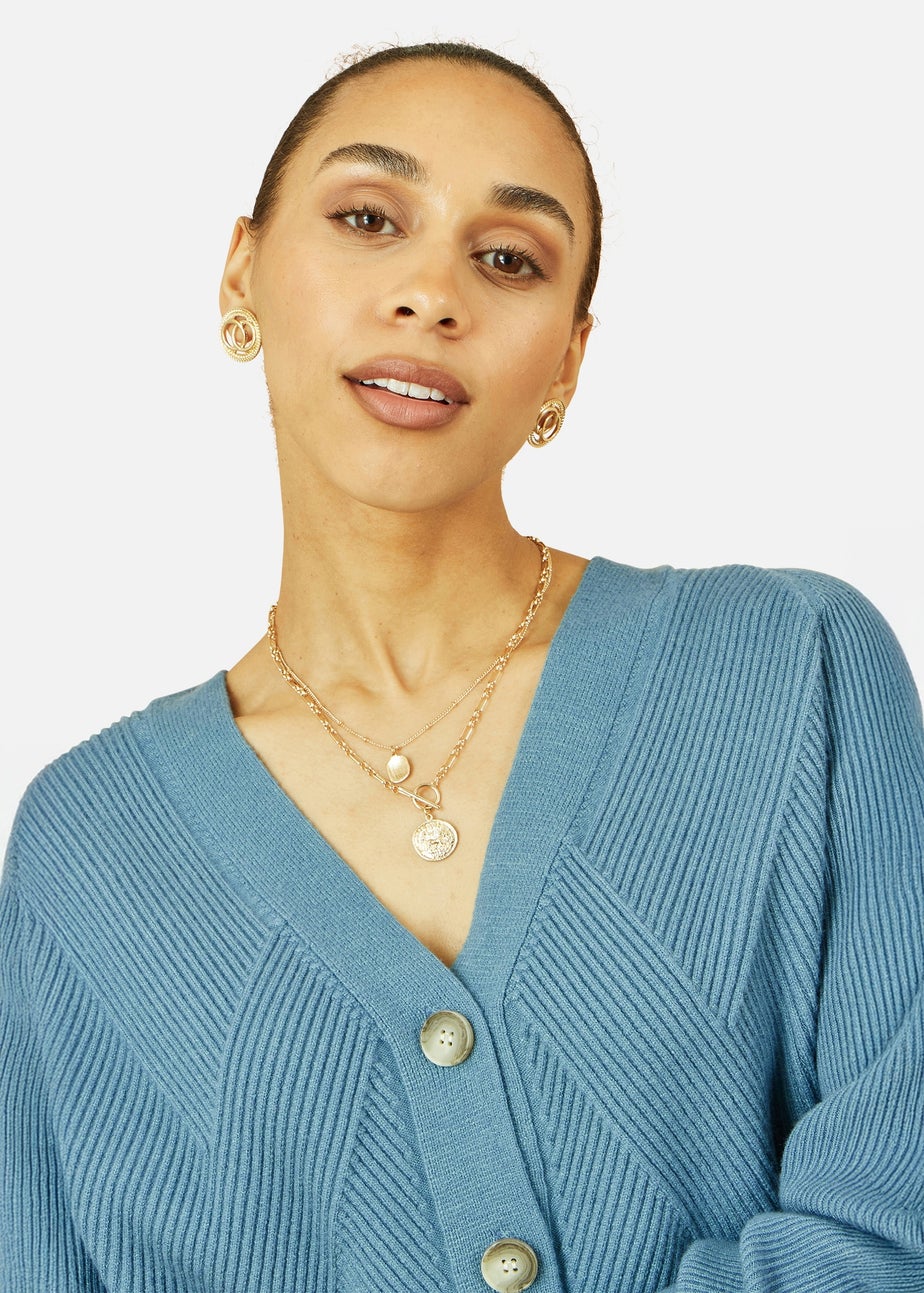 Yumi Blue Relaxed Fit Cardigan With Stitch Detail