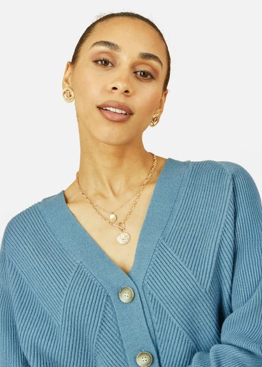 Yumi Blue Relaxed Fit Cardigan With Stitch Detail