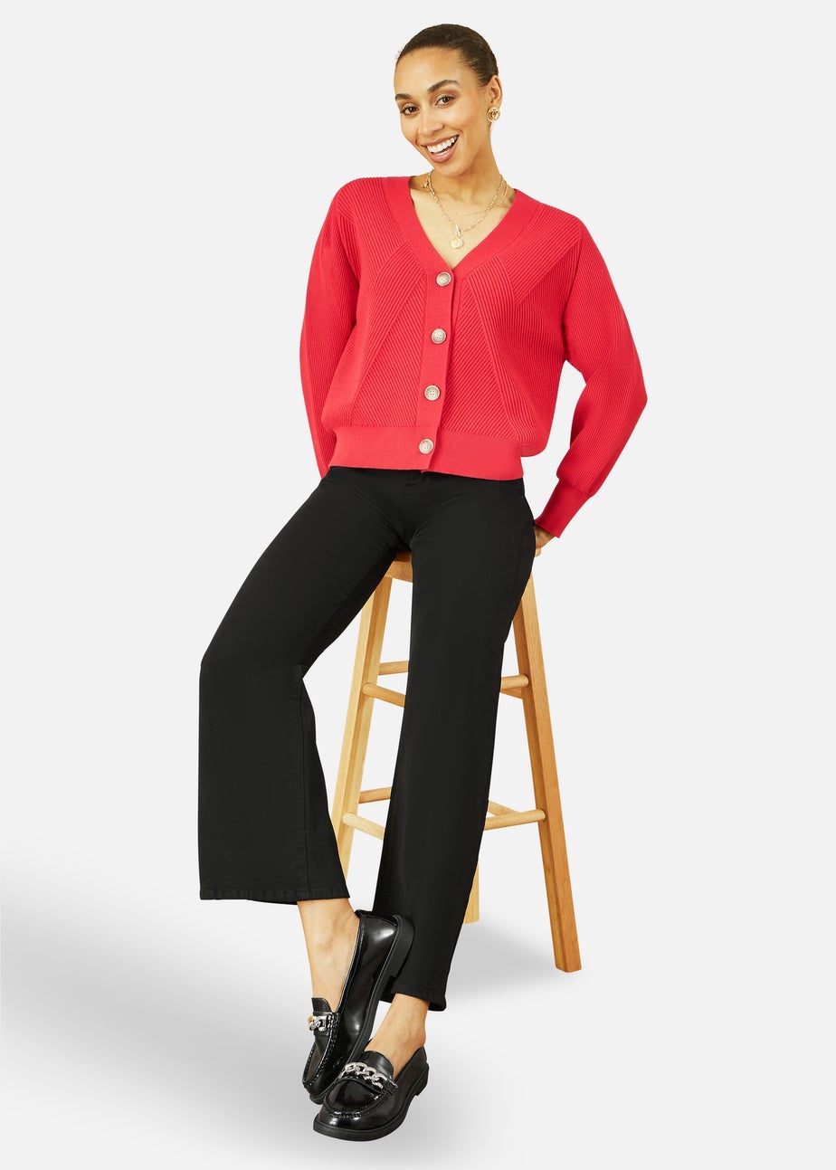 Yumi Red Relaxed Fit Cardigan With Stitch Detail