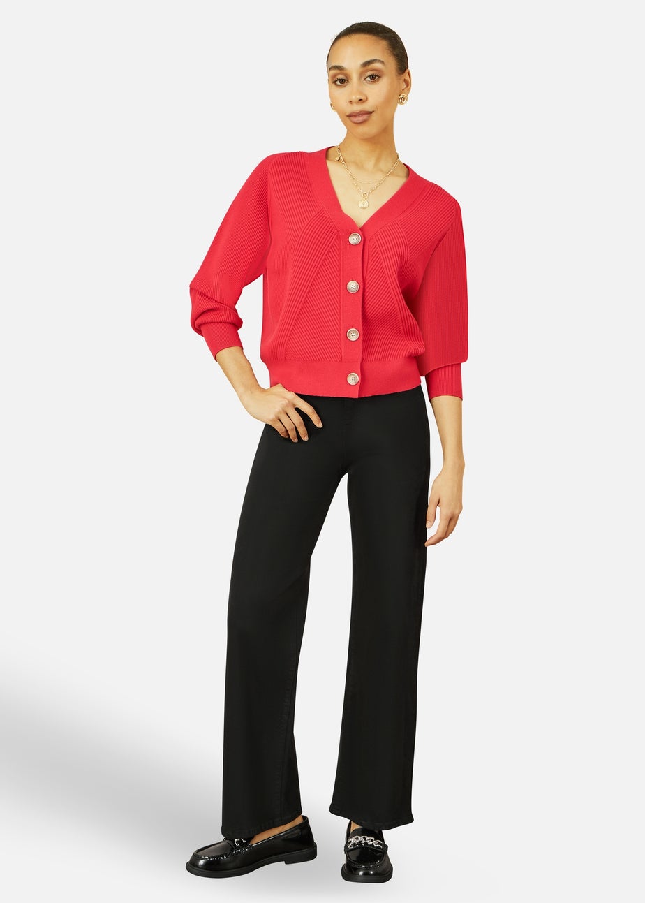 Yumi Red Relaxed Fit Cardigan With Stitch Detail
