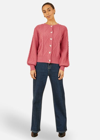 Yumi Pink Relaxed Fit Cable Cardigan