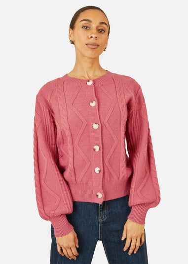 Yumi Pink Relaxed Fit Cable Cardigan